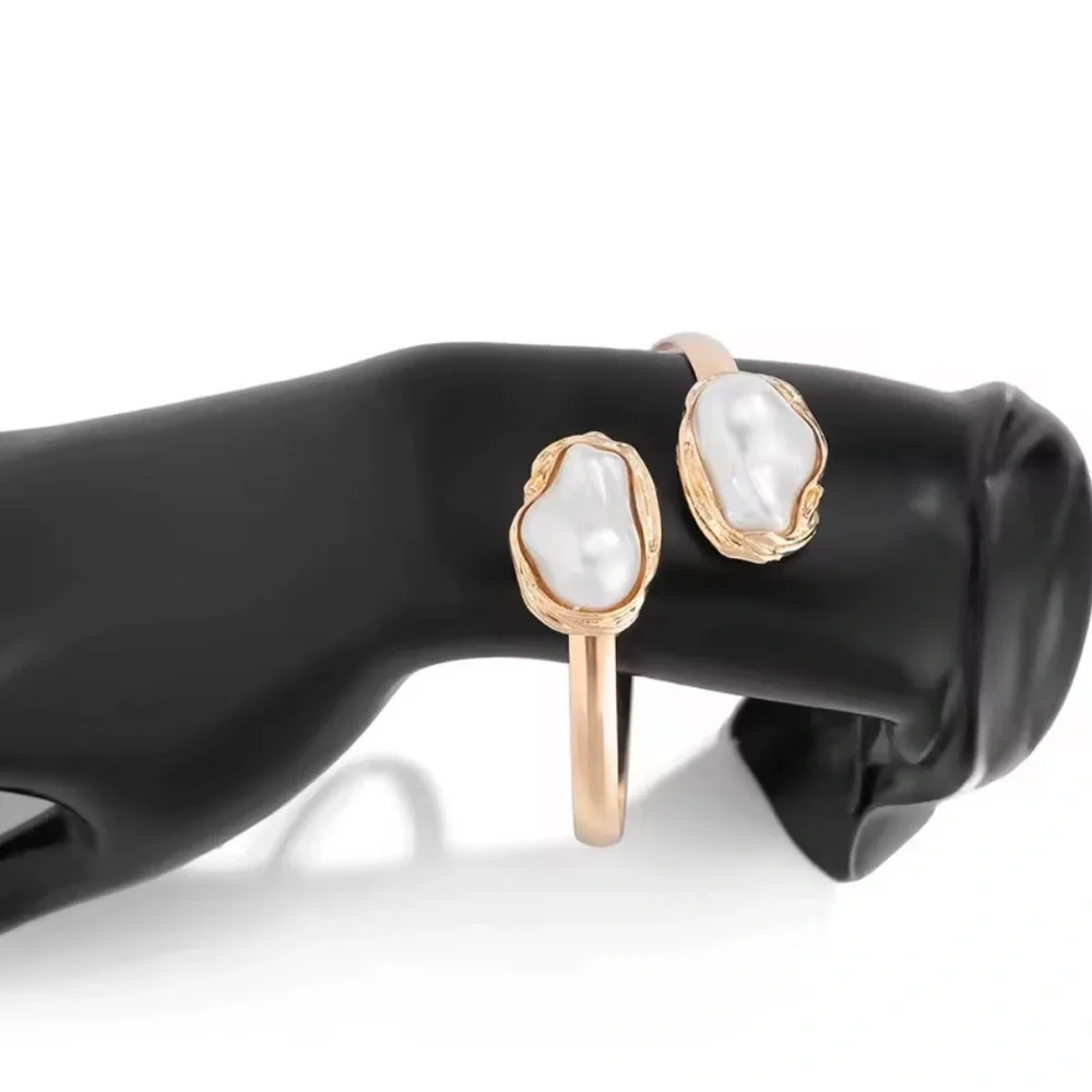 color Gold and Pearl Cuff Bracelet adjustable